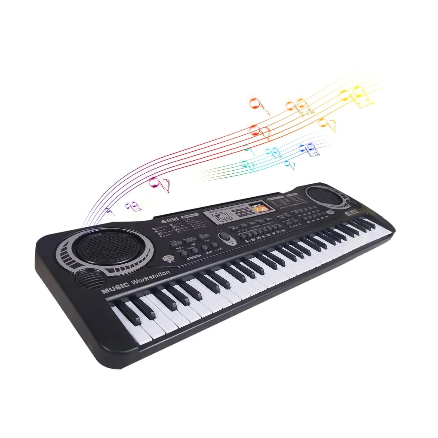 Black electronic keyboard electric with 61 keys control panel and built-in speakers for kids musical instrument use