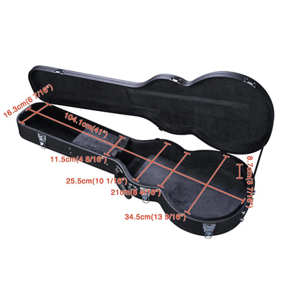 Black fine wooden electric guitar case with reinforced edges silver latches durable design secure quality hard case