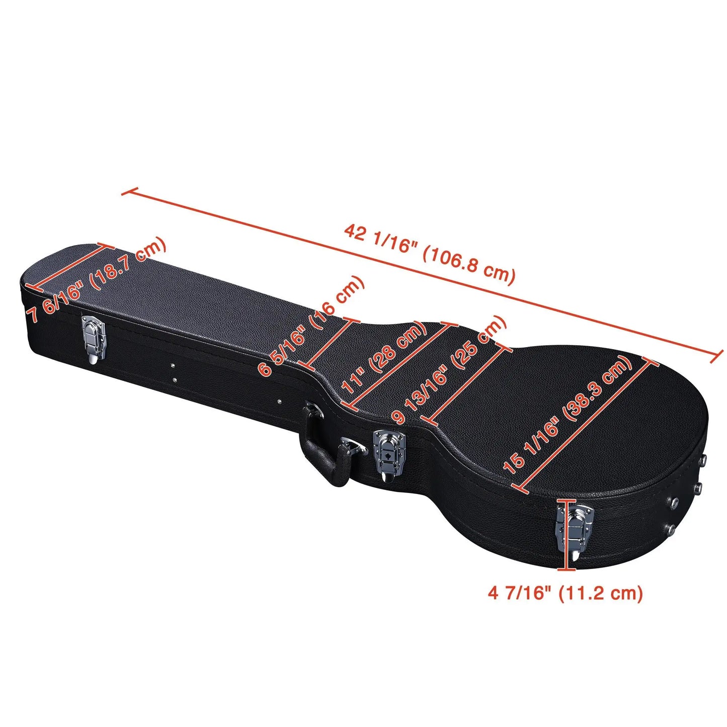 Black fine wooden electric guitar case with durable design secure fit silver latches and handle quality hard case