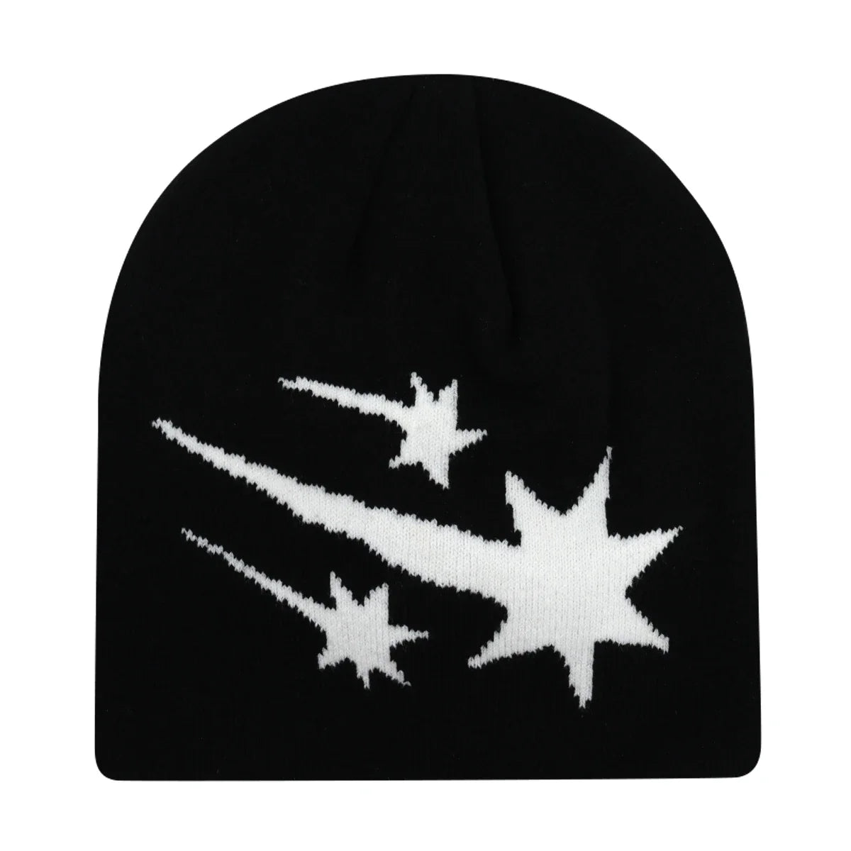 Black knit hat with white embroidered shooting stars warm beanies women skiing beanie outdoor windproof skullcap