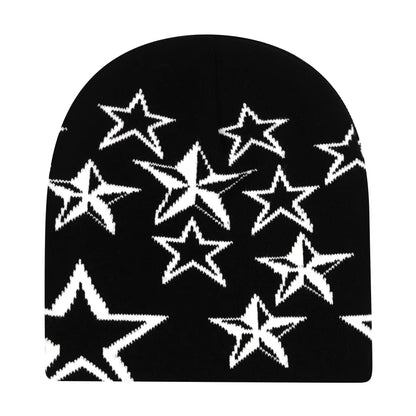 Black knit hat with white star pattern warm beanies women ideal for skiing beanie outdoor windproof use