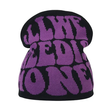 Black knit hat purple and black knitted warm beanies women skiing beanie outdoor windproof skullcap unisex style