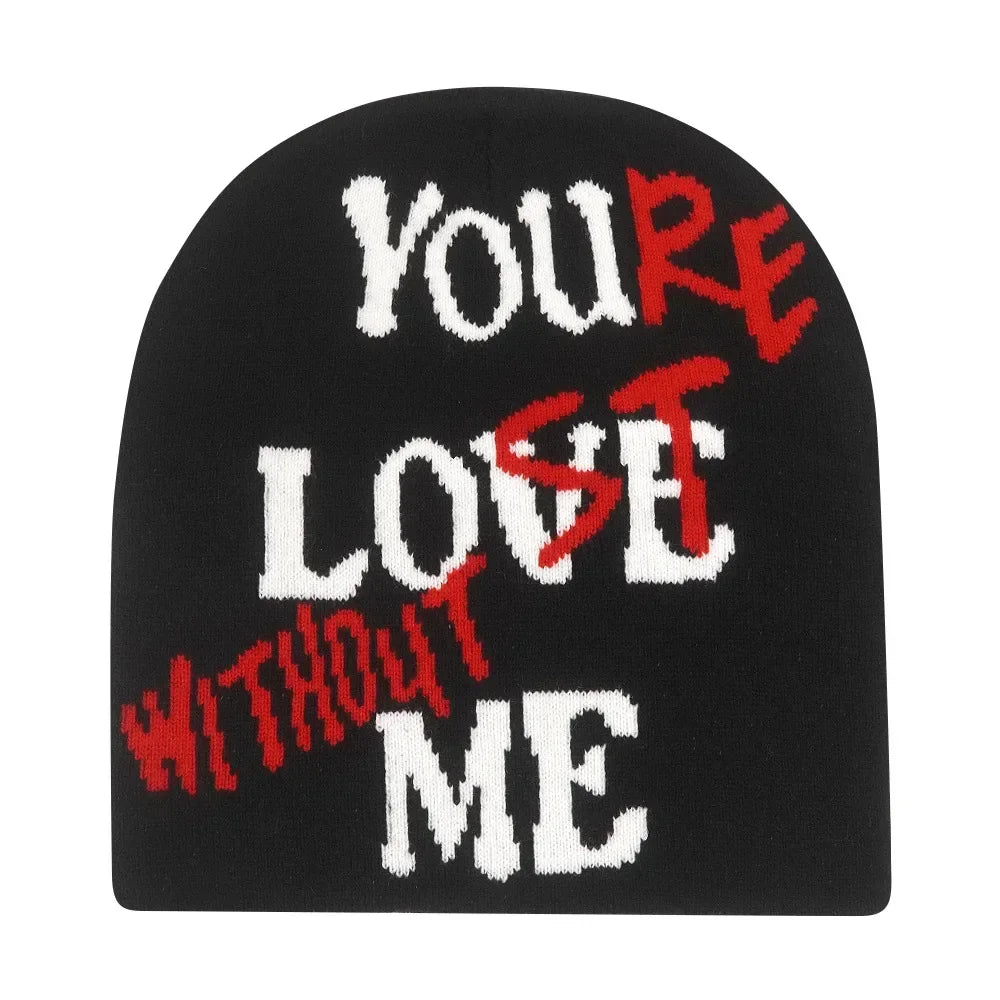 Black knit hat with you are love without me knitted lettering warm beanies women skiing beanie outdoor windproof