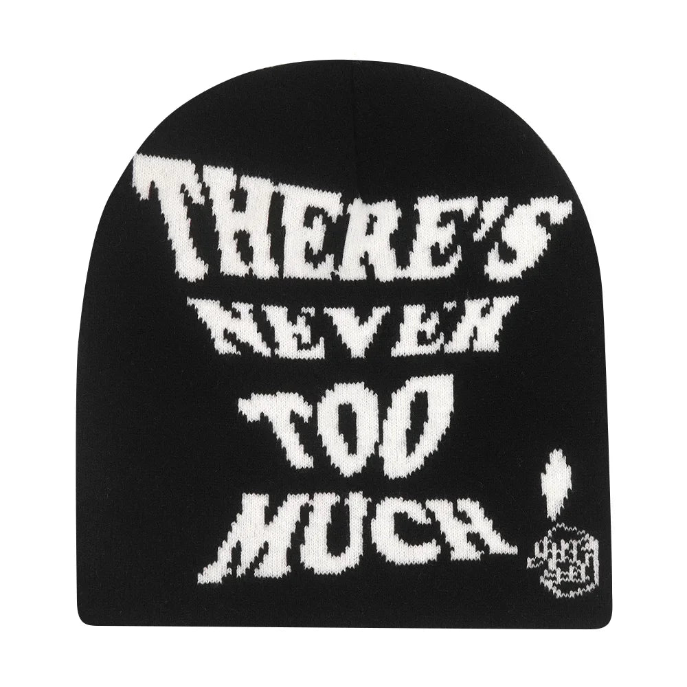 Black knit hat with white embroidered text and logo warm beanies women ideal for skiing beanie outdoor use
