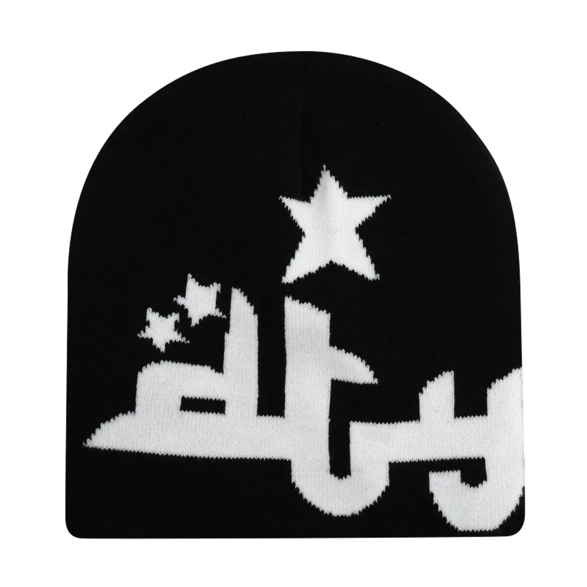 Black knit hat with bold white embroidered arabic script and stars warm beanies women skiing beanie outdoor use