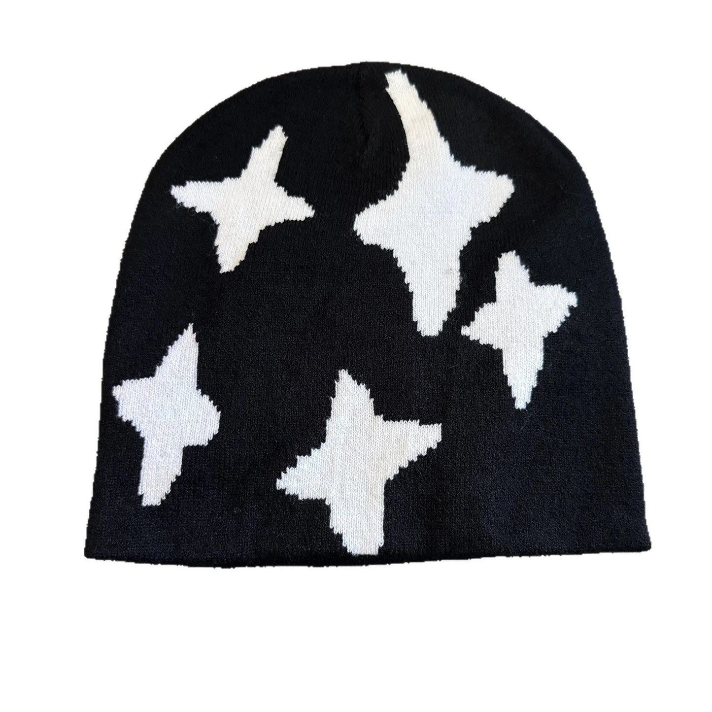 Black knit hat with white star patterns warm beanies women suitable for skiing beanie outdoor winter and autumn use