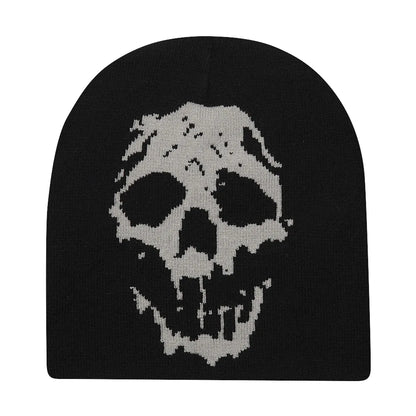 Black knit hat with a pixelated white skull design warm beanies women skiing beanie outdoor windproof unisex