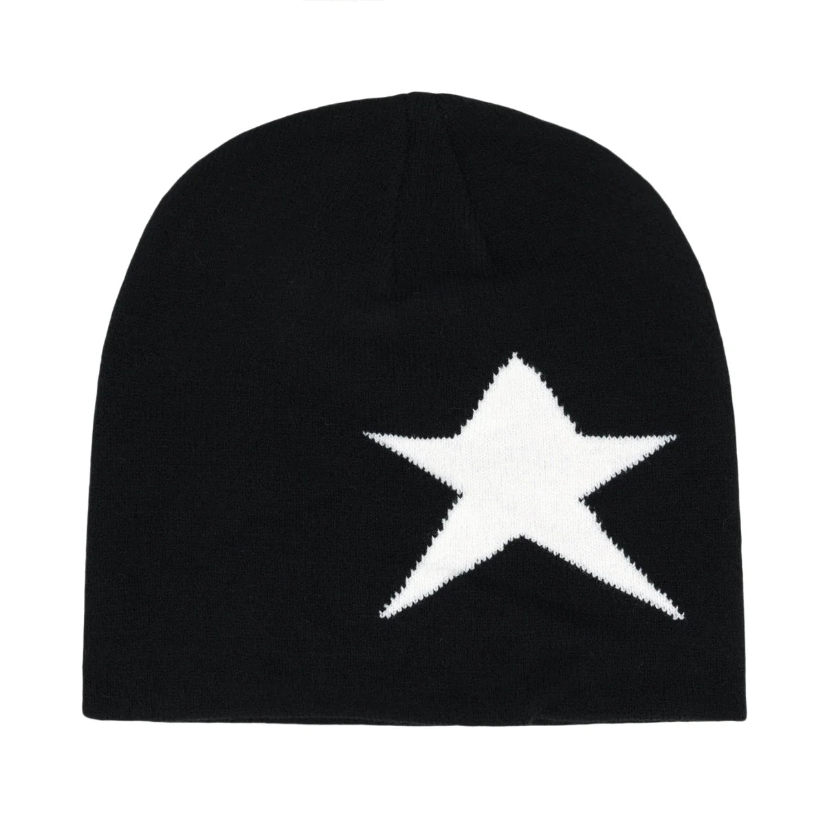 Black knit hat with a white star embroidered on the front designed as a warm beanies women skiing beanie outdoor skullcap