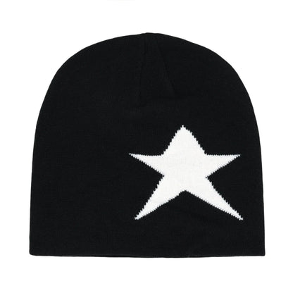 Black knit hat with a white star embroidered on the front designed as a warm beanies women skiing beanie outdoor skullcap