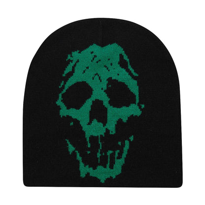 Black knit hat with a green skull design knit beanie warm beanies women skiing beanie outdoor windproof skullcap unisex