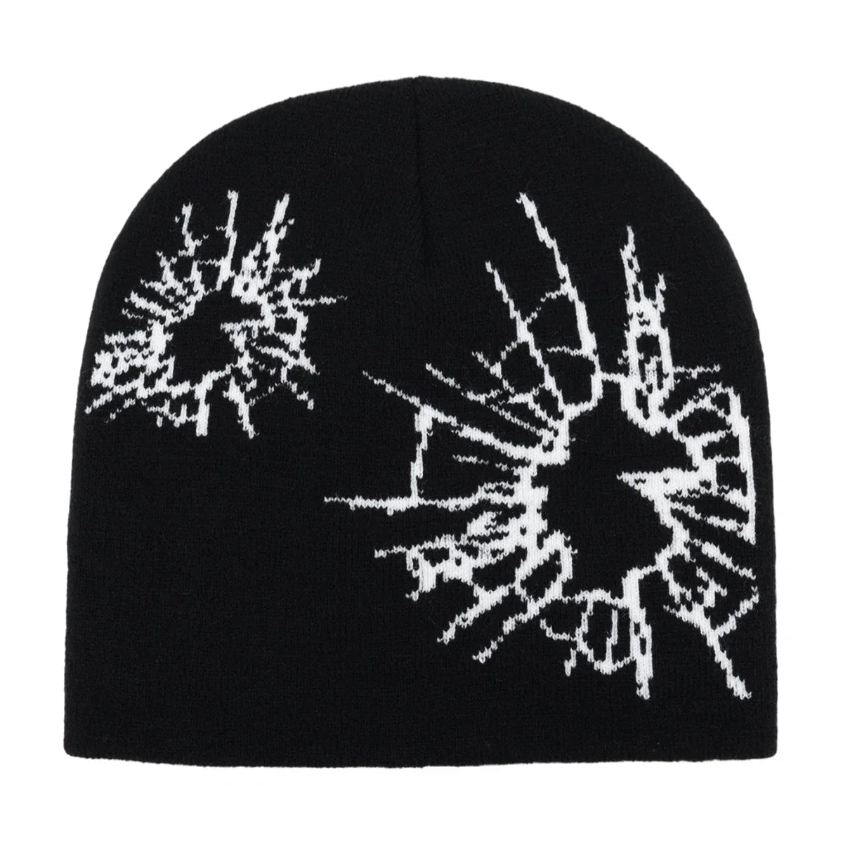 Black knit hat with bold white embroidered splatter designs warm beanies women skiing beanie outdoor use