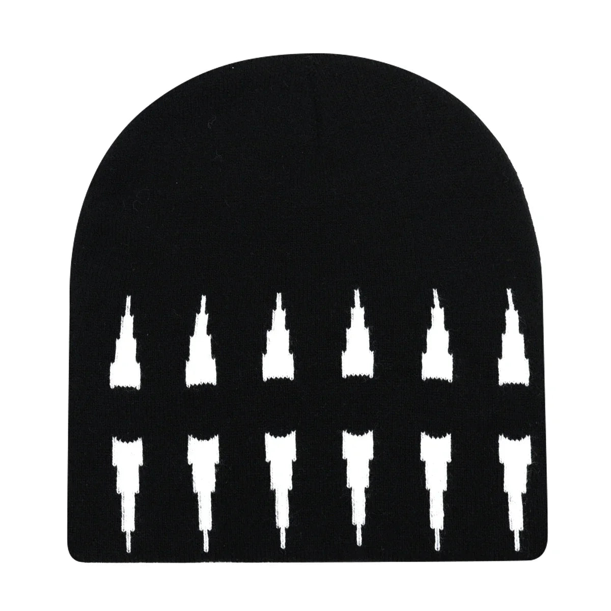 Black knit hat with white umbrella patterns warm beanies women suitable for skiing beanie outdoor windproof use