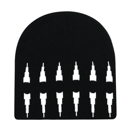 Black knit hat with white umbrella patterns warm beanies women suitable for skiing beanie outdoor windproof use