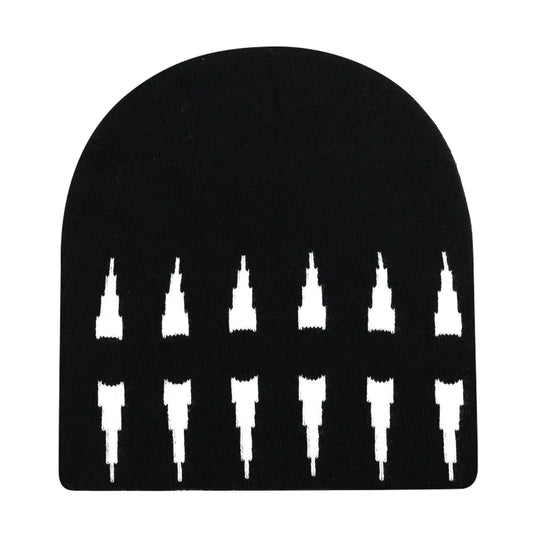 Black knit hat with white umbrella patterns warm beanies women suitable for skiing beanie outdoor windproof use