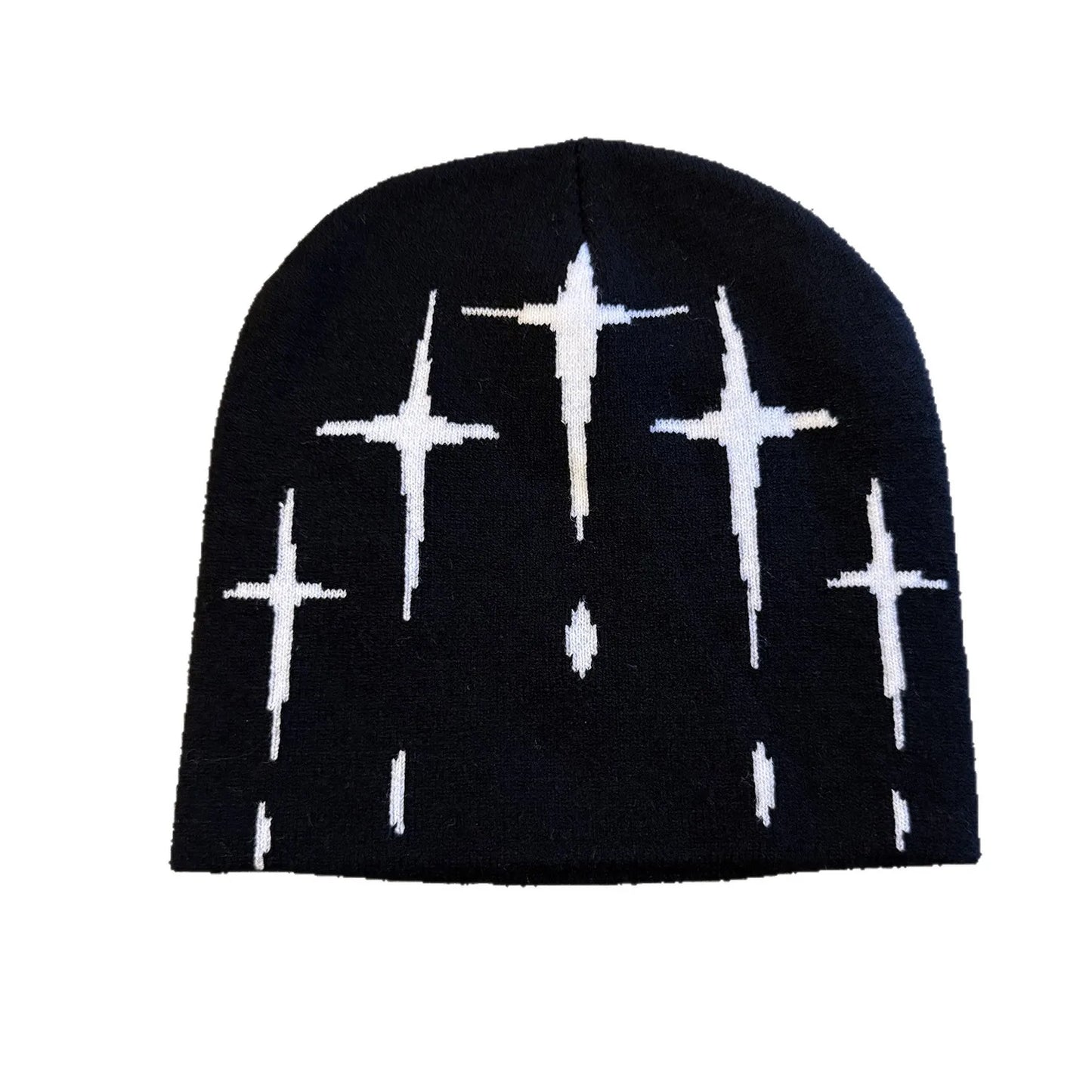 Black knit hat with white cross pattern warm beanies women skiing beanie outdoor windproof skullcap unisex
