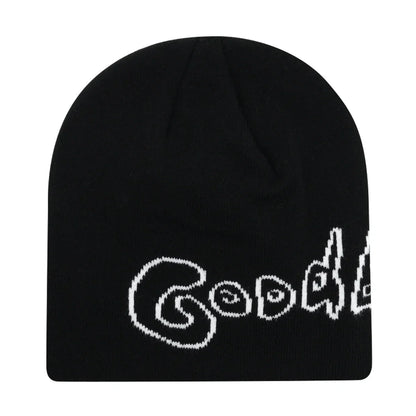 Black knit hat with white pixelated good logo warm beanies women skiing beanie outdoor windproof skullcap unisex