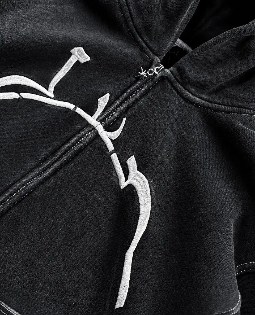 Black zip-up hoodie with white embroidered tree design y2k hoodies harajuku hip hop casual couple sweatshirt