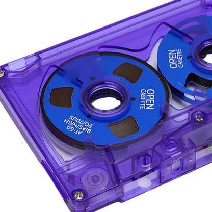 Translucent purple blank cassette tape with blue spools double sided metal reel cassette tape for sound recorder