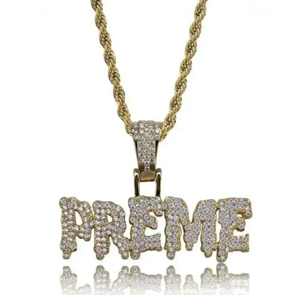 Gold-colored chain with diamond-encrusted preme pendant featuring savage pendant cubic zirconia for rap party jewelry