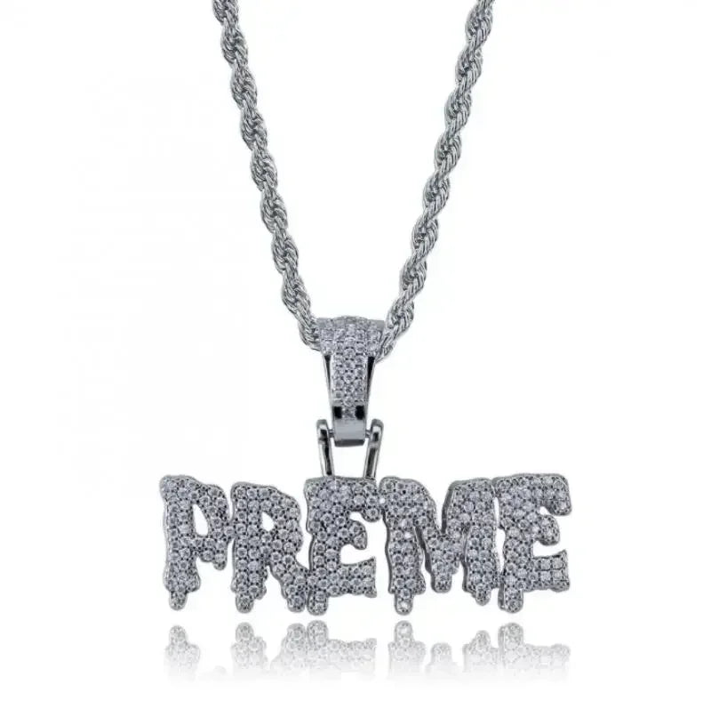 Silver diamond-encrusted savage pendant cubic zirconia on twisted rope chain for rap party jewelry men and women