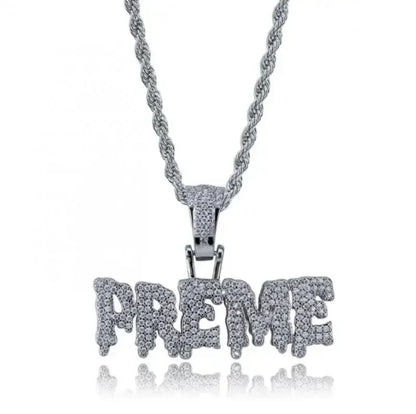 Silver diamond-encrusted savage pendant cubic zirconia on twisted rope chain for rap party jewelry men and women