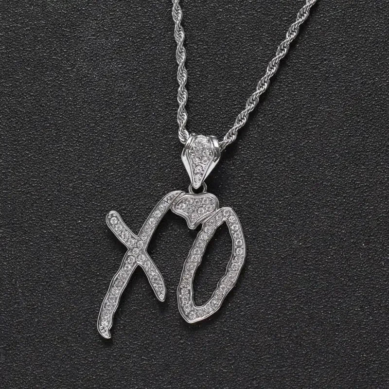 Silver savage pendant cubic necklace with twisted rope chain and sparkling cubic zirconia stones for rap party jewelry