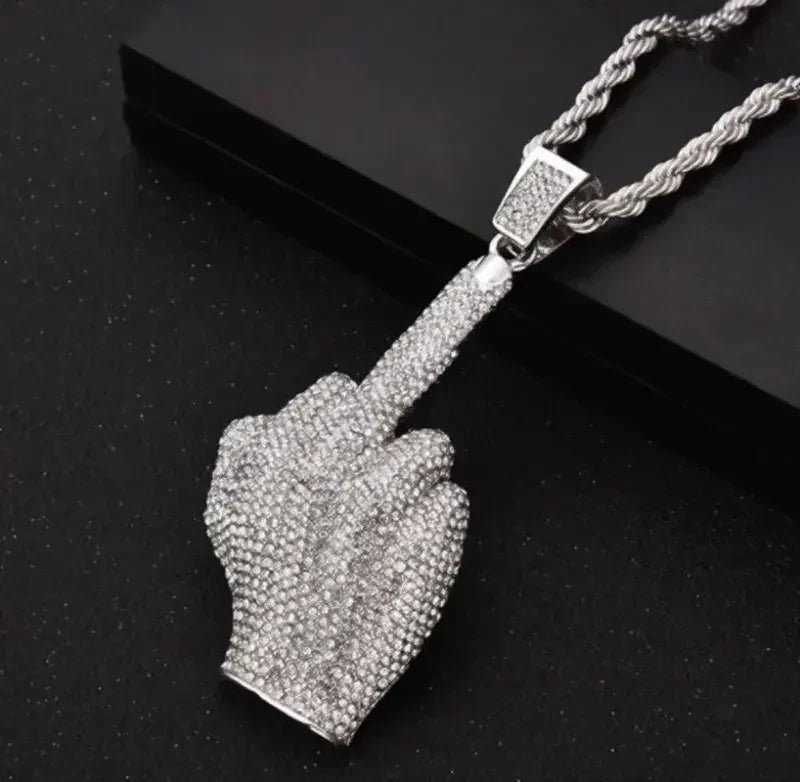 A sparkling silver savage pendant cubic encrusted with clear cubic zirconia stones on a twisted rope chain for rap party jewelry