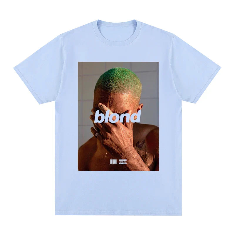 Light blue cotton blond t-shirt with hip hop frank graphic print for womens tops novelty and frank rapper cotton fans