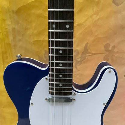 Blue TL electric guitar body with solid wood, rosewood fingerboard, chrome hardware, and glossy blue and white finish