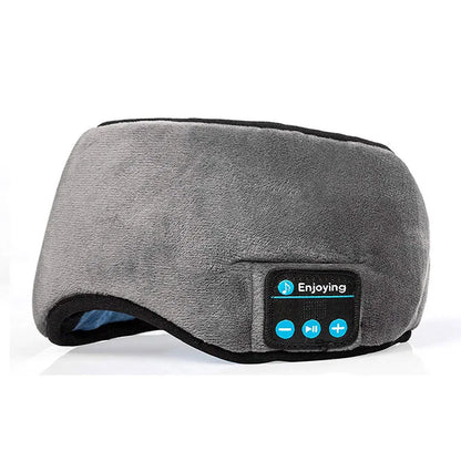 Gray plush bluetooth 3d eye mask with built-in speaker and control buttons soft elastic comfortable wireless sleeping headband earphones