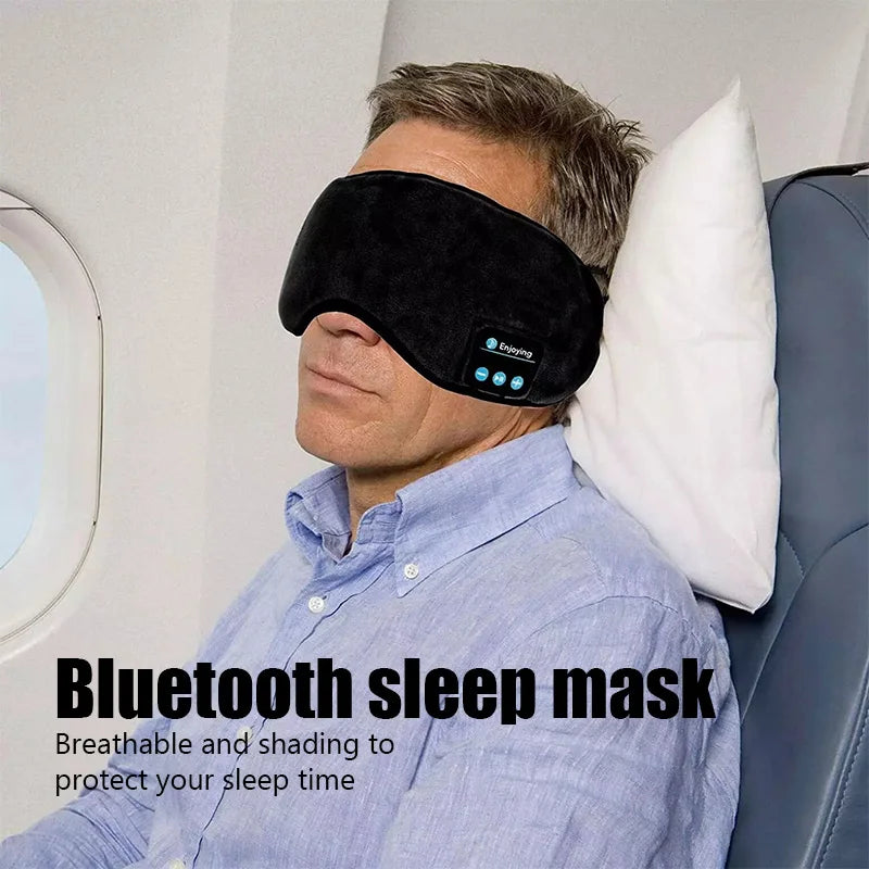 Black bluetooth 3d eye mask with soft fabric control buttons elastic comfortable wireless sleeping headband earphones