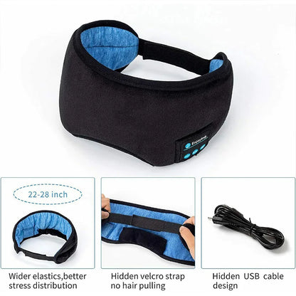 Black fabric bluetooth 3d eye mask with blue lining control panel sleeping headband earphones elastic comfortable wireless