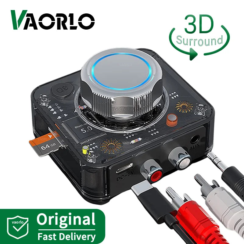 Vaorlo bluetooth audio receiver with silver knob black casing and rca jacks for car speaker amplifier headphone use