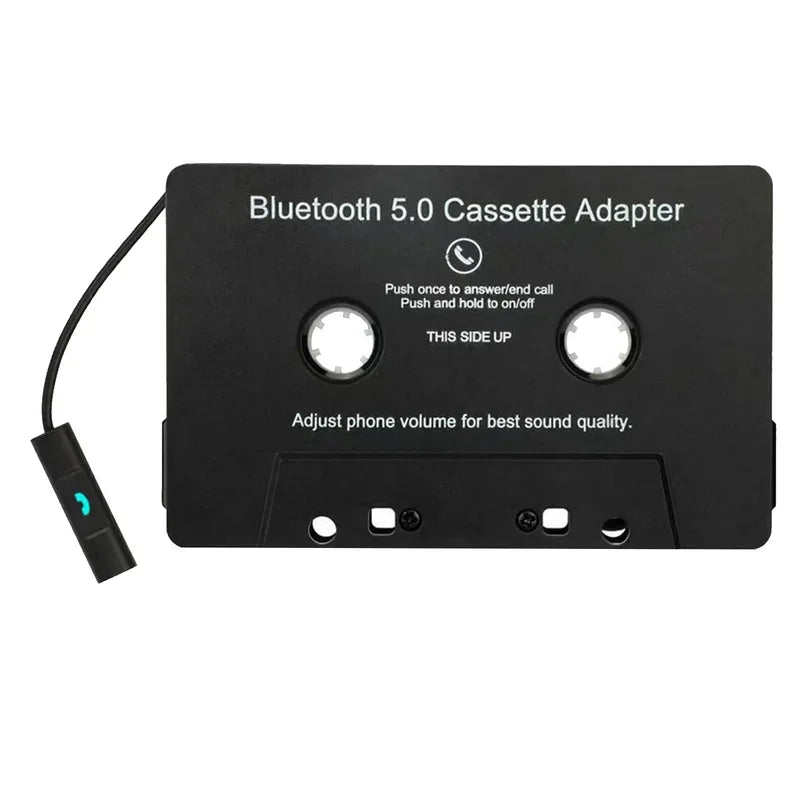 Black bluetooth 5.0 cassette adapter with green led for car audio cassette player handsfree mp3 and phonebook use