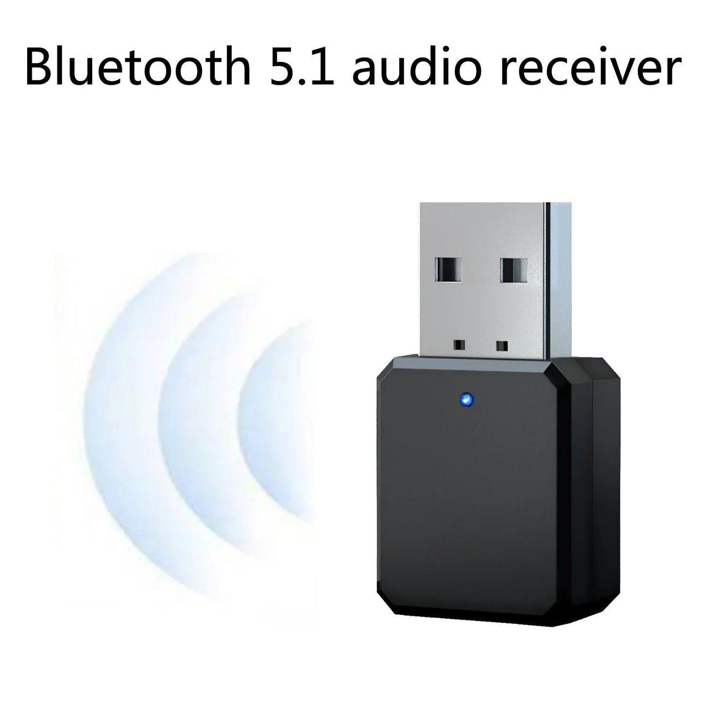 Black usb bluetooth 5.1 audio receiver with silver connector and blue led for car radio mp3 adapter auto bluetooth power audio receiver