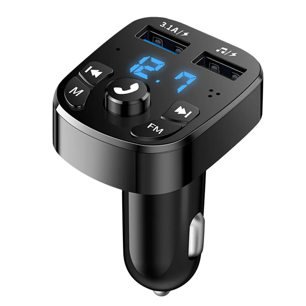 Black bluetooth 5.0 fm transmitter car kit with dual usb charger 3.1a support tf card aux mp3 modulator digital display