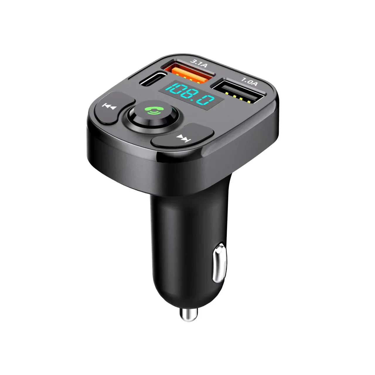 Black bluetooth 5.0 fm transmitter car kit with dual usb charger and digital display supports tf card aux mp3 modulator