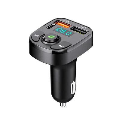 Black bluetooth 5.0 fm transmitter car kit with dual usb charger and digital display supports tf card aux mp3 modulator