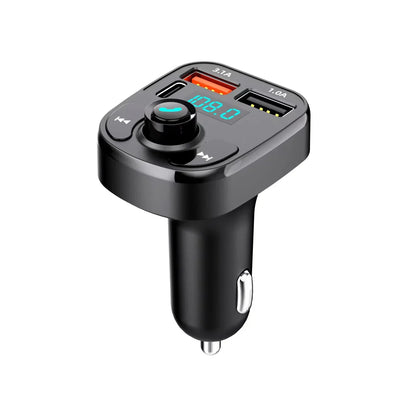 Black bluetooth 5.0 fm transmitter car charger with dual usb ports digital display support tf card aux mp3 modulator
