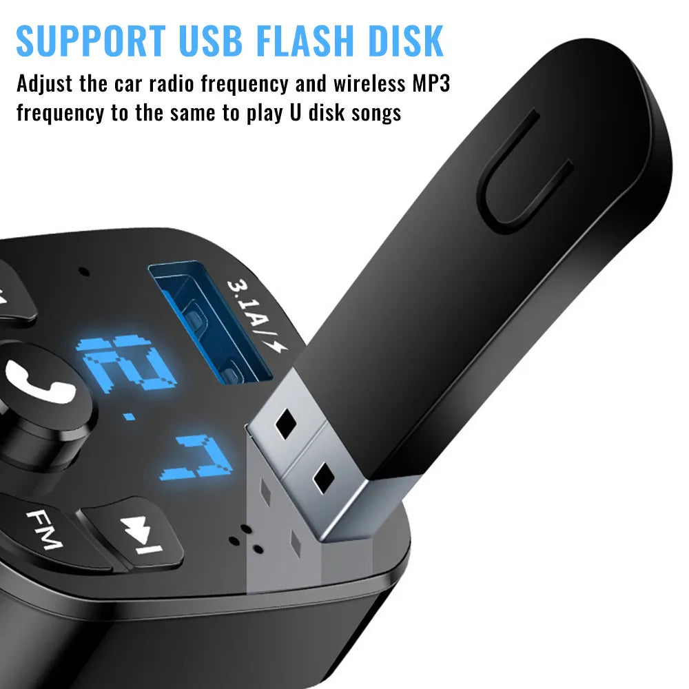 Black usb flash drive adapter with blue led display and buttons for car radio frequency adjustment support tf card aux mp3 modulator