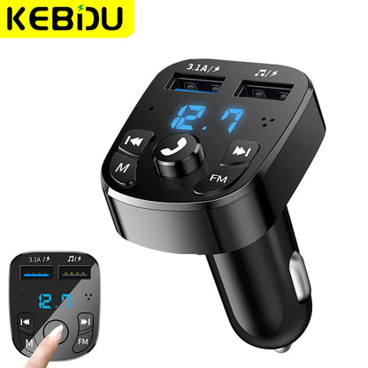 Black kebidu bluetooth 5.0 fm transmitter car charger with dual usb ports digital display support tf card aux mp3 modulator