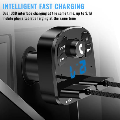 Black bluetooth 5.0 fm transmitter car charger with dual usb ports digital display support tf card aux mp3 modulator