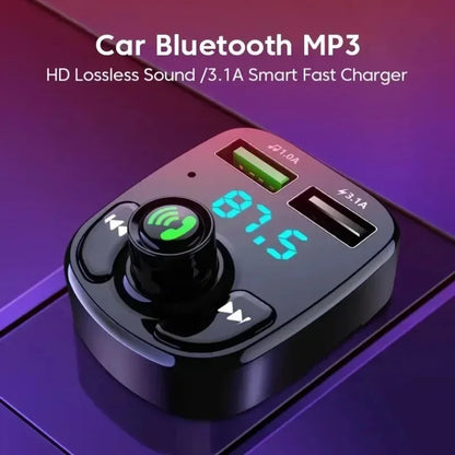 Black mp3 car bluetooth adapter with dual usb car kit charger 2.1a 4.3a and teal led time display