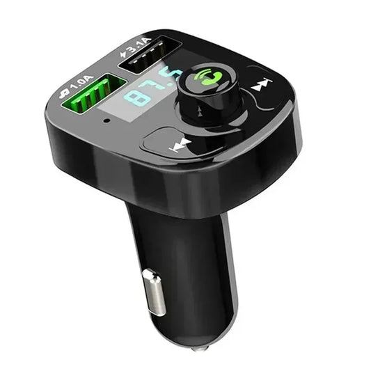 Black mp3 car bluetooth fm audio receiver with dual usb car ports digital display and type c car kit charger