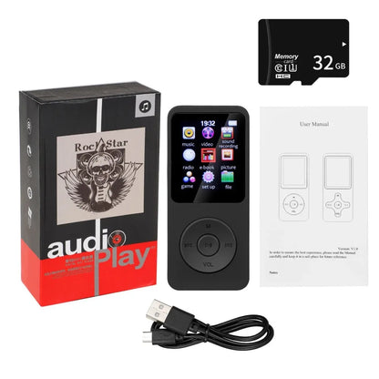 Black rocstar bluetooth 5.0 mp4 mp3 player with colorful touchscreen supports radio e-book recording and built-in speaker