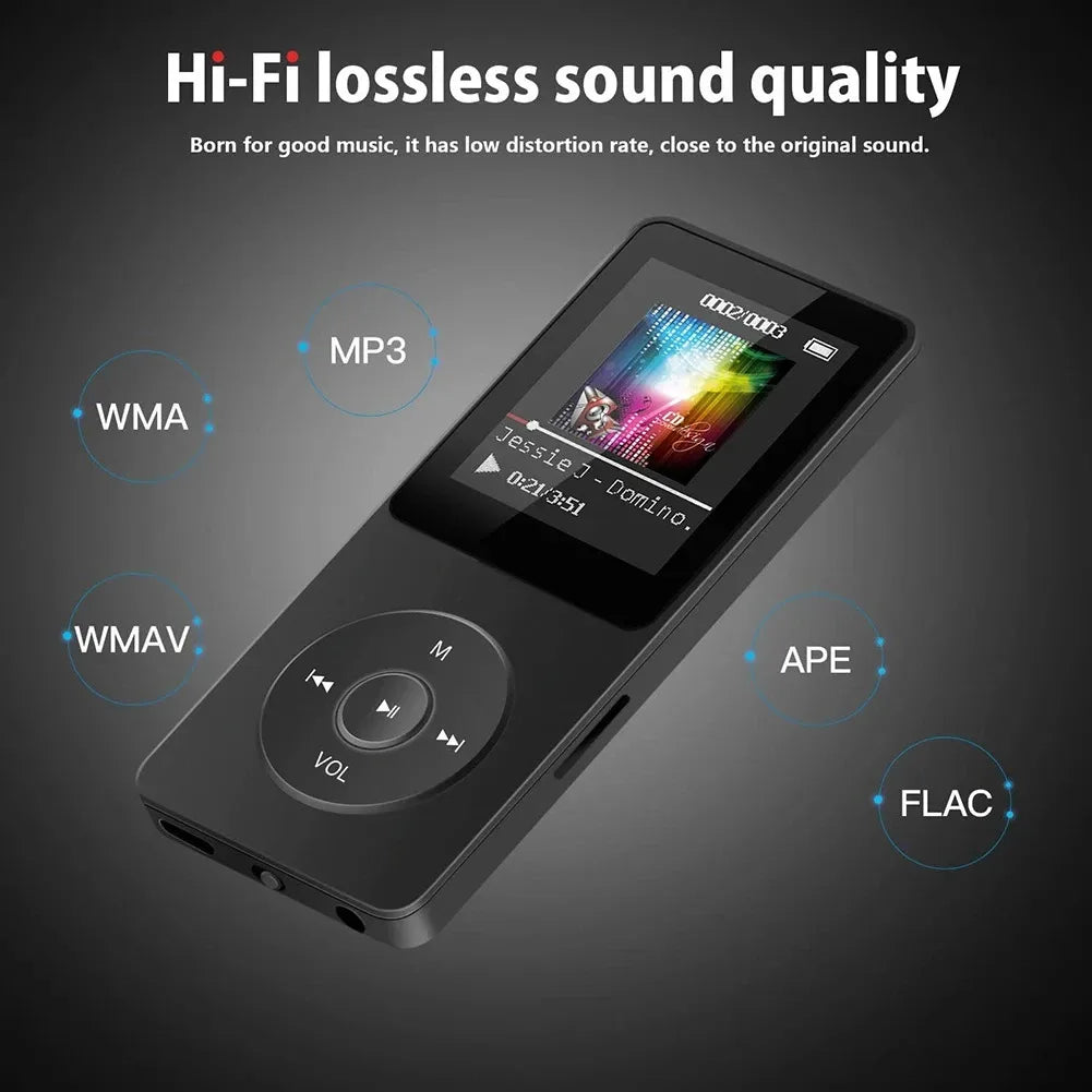Black rectangular bluetooth 5.0 mp4 mp3 player with touchscreen and side audio ports music player support radio e-book recording