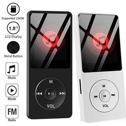 Black and white metal button mp4 mp3 player with 1.8 inch screen supports radio e-book recording and portable use