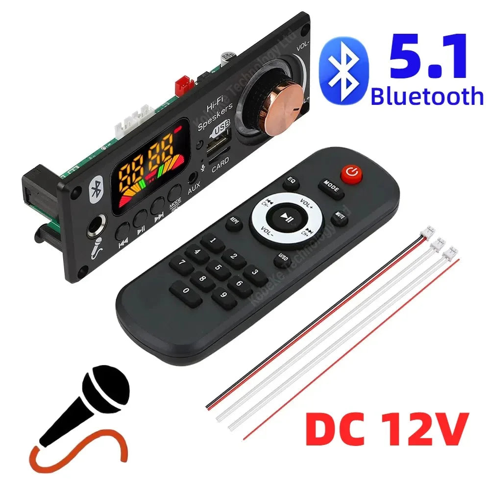 Black car audio music player with copper volume knob 5mm microphone and bluetooth 5.1 for mp3 wma wav decoding