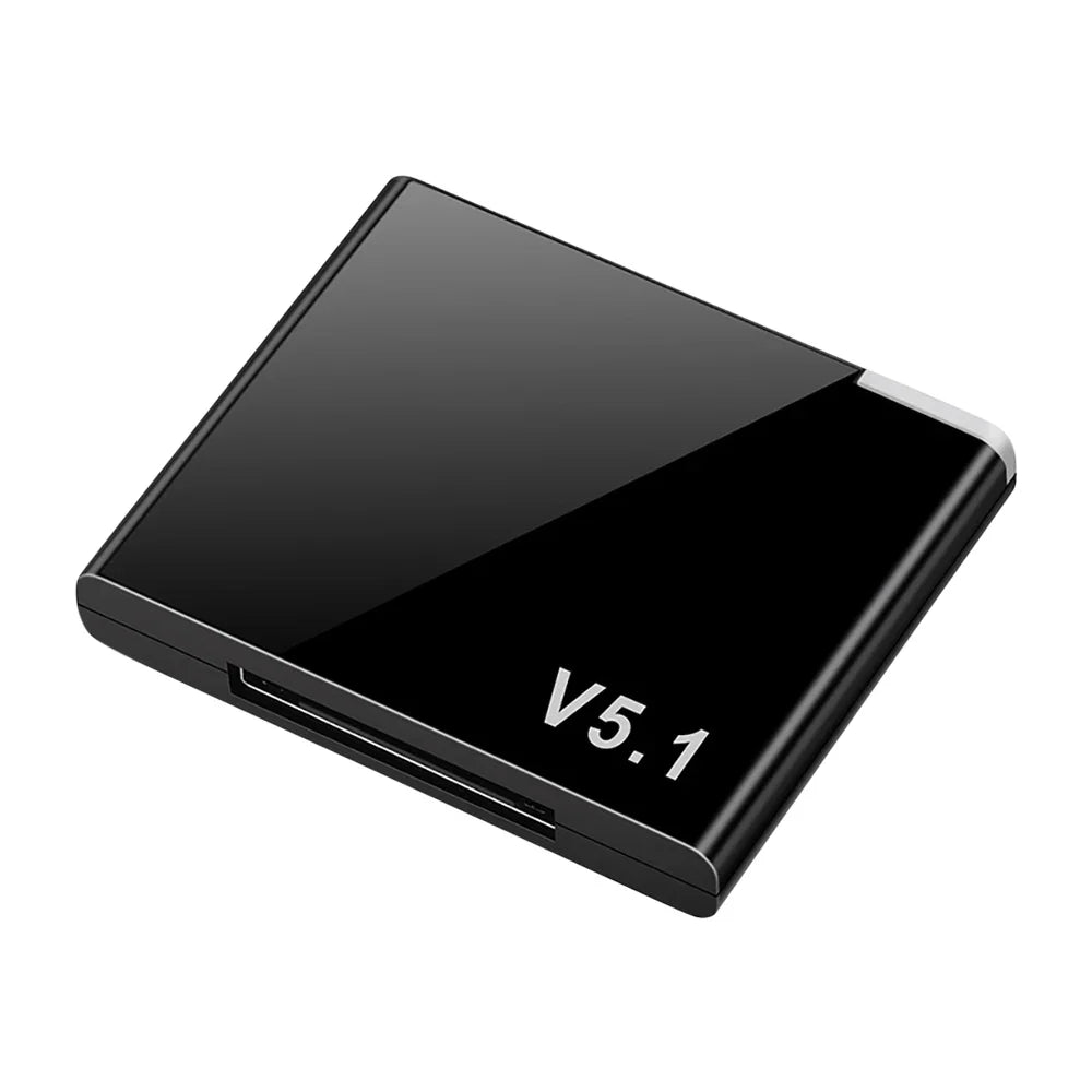 Black glossy rectangular bluetooth 5.1 wireless receiver with silver edge for 30-pin dock bluetooth music receiver use with cell phone