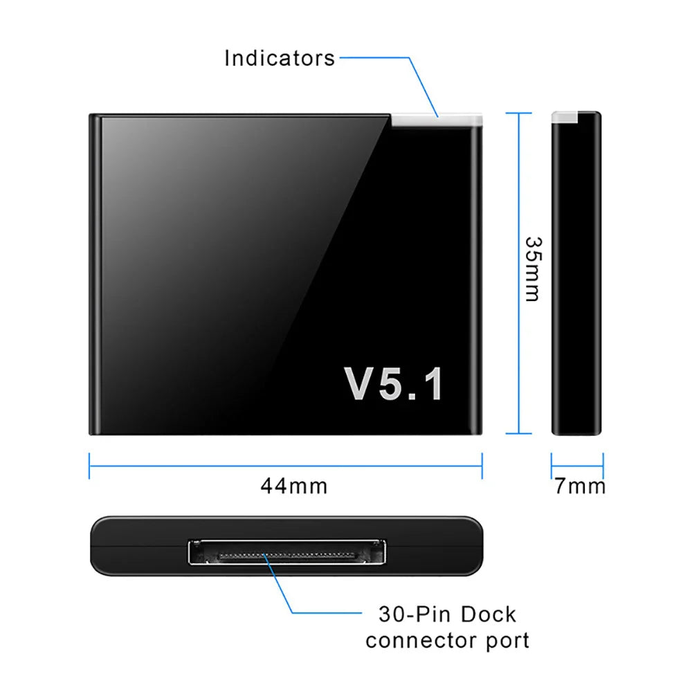 Black bluetooth music receiver adapter with glossy finish and slim profile 30-pin dock for bose sounddock and cell phone